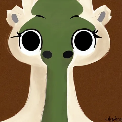 Prompt: little anthropomorphic giraffe, green eyes, light brown fur, light hair, wlop