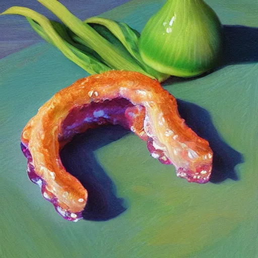 Prompt: Onion rings made out of crystal in a wetland, Oil painting