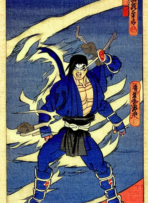 Image similar to mortal kombat's sub - zero as a yokai illustrated by kawanabe kyosai and toriyama sekien