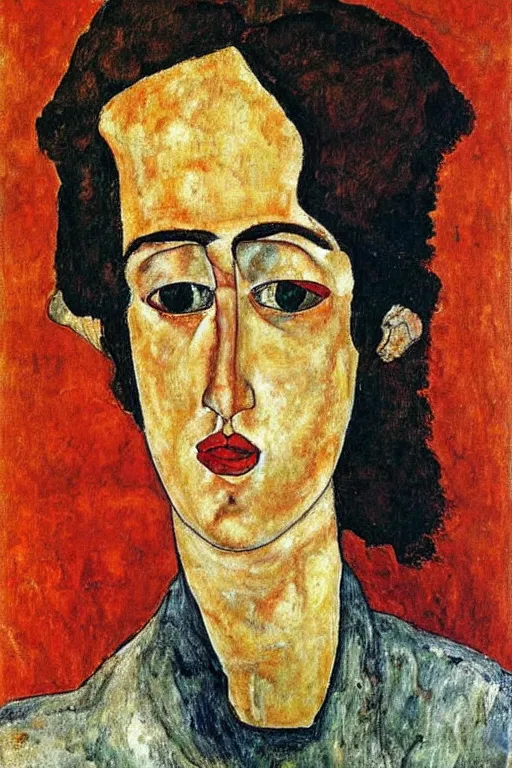 Image similar to portrait of gigachad, painted by modigliani, egon schiele