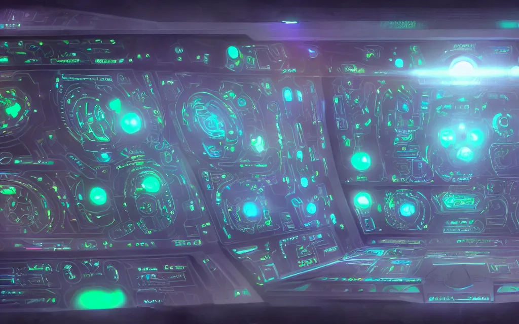 Image similar to alien glyphs on futuristic holographic control panel by tyler edlin, well designed software user interface for movie, great composition and information design, vfx, concept art, cinematic, trending on artstation, 4 k