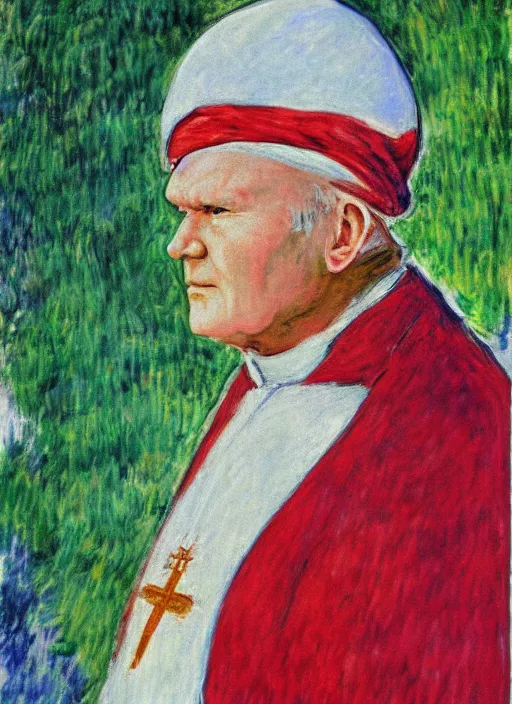 Image similar to portrait of john paul ii wearing piccolo's turban from dragon ball z by claude monet