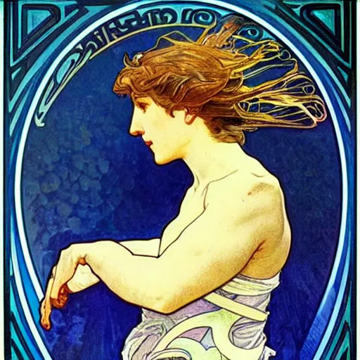 Prompt: god of nature, blue panthera, artistic, high detailed, fantasy, by alphonse mucha