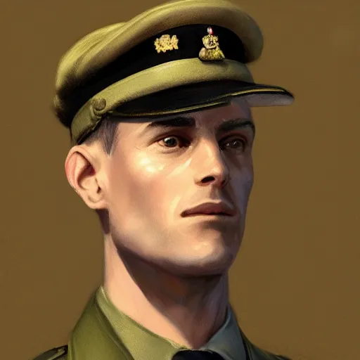 Image similar to man wearing a 20th century RAF uniform, official portrait, elegant, highly detailed, digital painting, artstation, concept art, matte, sharp focus, illustration