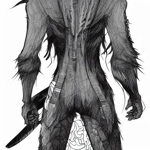 Prompt: A FULL BODY PORTRAIT FROM BEHIND OF A SANURAI FROM MANGA VAGABOND ,detailed, concept art, ink style , sketch