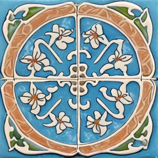 Image similar to beautiful detailed tile design, ceramic paint closeup, depicting swan and waterlily