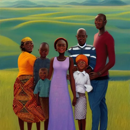 Prompt: happy african family in the style of edward hooper 8k