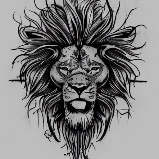 Prompt: Death stranding lion beast, tattoo ink sketch isolated on white background, highly detailed