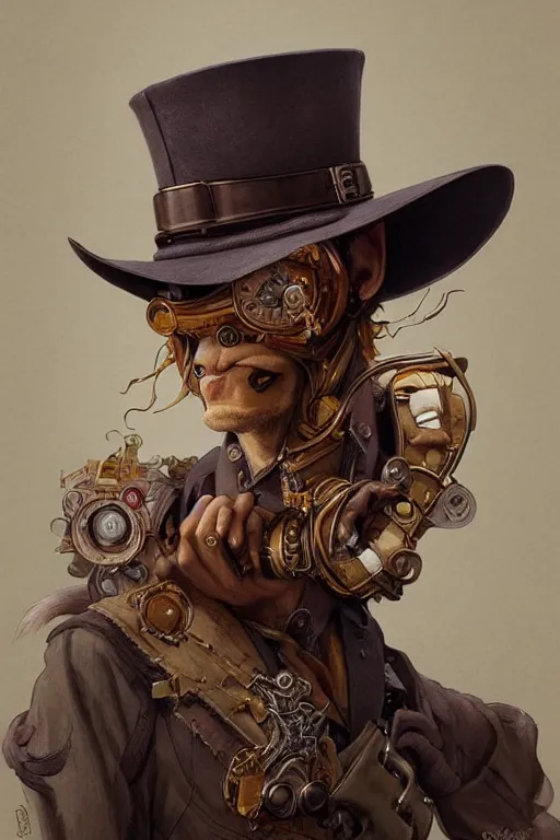 Prompt: heroic character design of anthropomorphic whimsical fox, portrait, western, steampunk, clint eastwood face, duster, fantasy, intricate, elegant, highly detailed, digital painting, artstation, concept art, sharp focus, illustration, art by artgerm and greg rutkowski and alphonse mucha