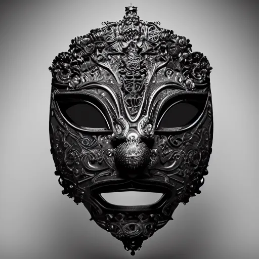 Image similar to an elaborate intricate mask made of water, rendered in octane, behance hd, bokeh obsidian backdrop