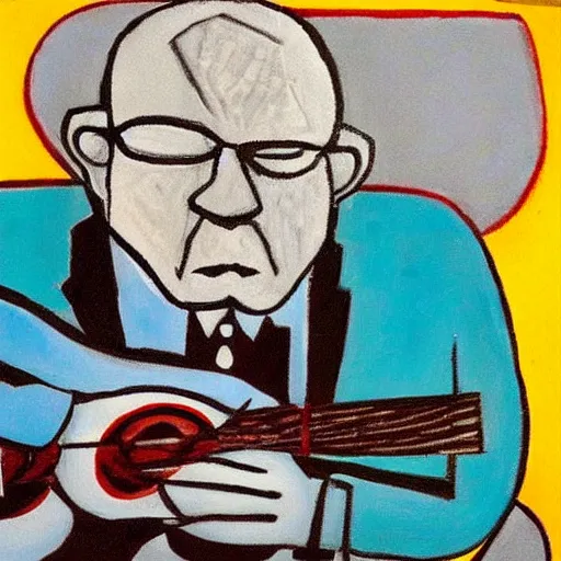 Prompt: “Bernie Sanders, Guitarist by Picasso”