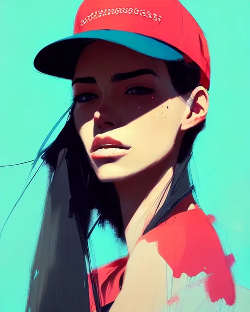 Image similar to a ultradetailed beautiful portrait panting of a stylish woman wearing a snapback, by conrad roset, greg rutkowski and makoto shinkai, trending on artstation