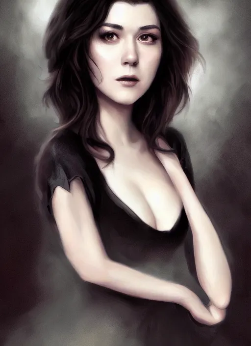 Image similar to a portrait digital painting ofmary elizabeth winstead. a gothic background. painted by artgerm, ross tran.