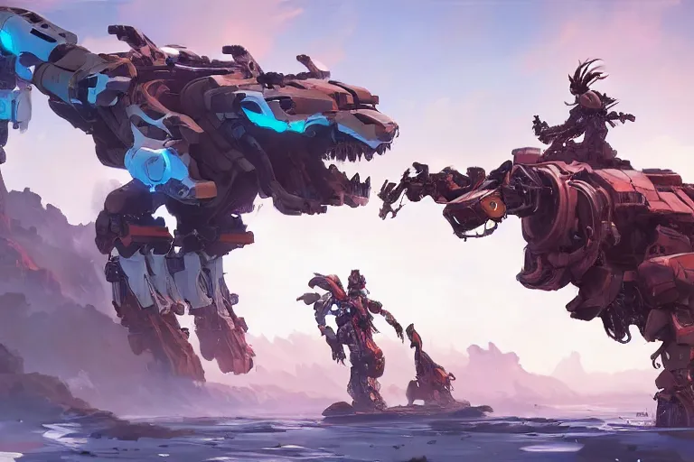 Image similar to scrapper machine mecha animal beast robot of horizon forbidden west horizon zero dawn bioluminiscence, behance hd by jesper ejsing, by rhads, makoto shinkai and lois van baarle, ilya kuvshinov, rossdraws global illumination