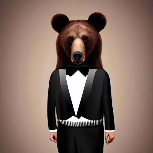a brown bear animal wearing a tuxedo, hyper realistic | Stable Diffusion |  OpenArt