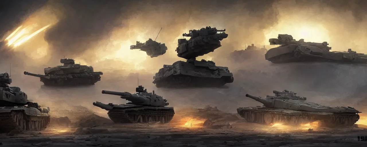 Image similar to main battle tank with double barrel shooting electric and helicopter at war, in the ancient abandoned city epic scene, volumetric lighting futuristic, intricate, highly detailed, digital painting, artstation, concept art, cinematic, smooth, sharp focus, illustration, aurora borealis, unreal engine 5, 8 k, art by artgerm and greg rutkowski and alphonse mucha