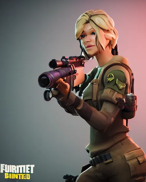 Image similar to beautiful blonde female sniper aiming rifle, award winning creature sniper photography, extremely detailed, artstation, 8 k, sensual lighting, incredible art, fortnite, wlop, artgerm, backlit, rim lighting, hi - fructose