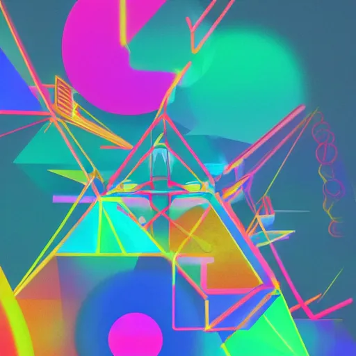 Image similar to neon shapes simple triangles circles, cartoon digital painting, detailed, beautiful brush stroke rendering, by beeple, by hayao miyazaki, by takashi murakami, by masahiro ito, 4 k wallpaper