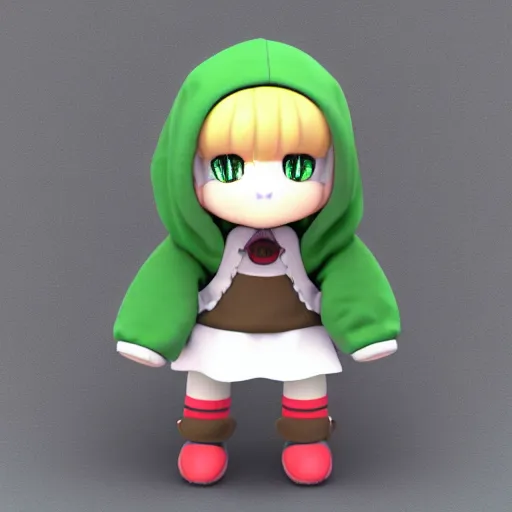 Image similar to cute fumo plush of a girl in a green hoodie with a giant hammer, vray