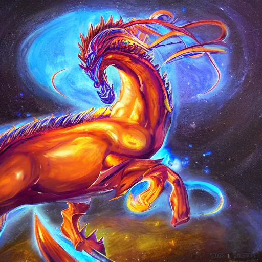 Prompt: sharp oil painting of aurelion sol dragon in the cosmos