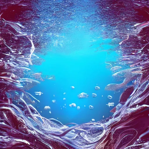 Image similar to army of air bubbles under water, fantasy