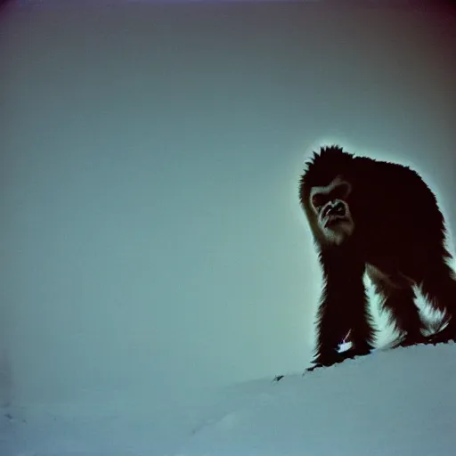 Prompt: expired fuji Film portrait of Yeti in Nepal village