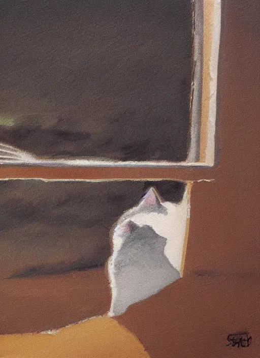 Prompt: cat watching a martian landscape from inside a window, photorealism