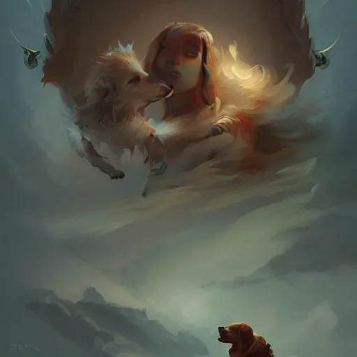 Prompt: dog, digital art by peter mohrbacher