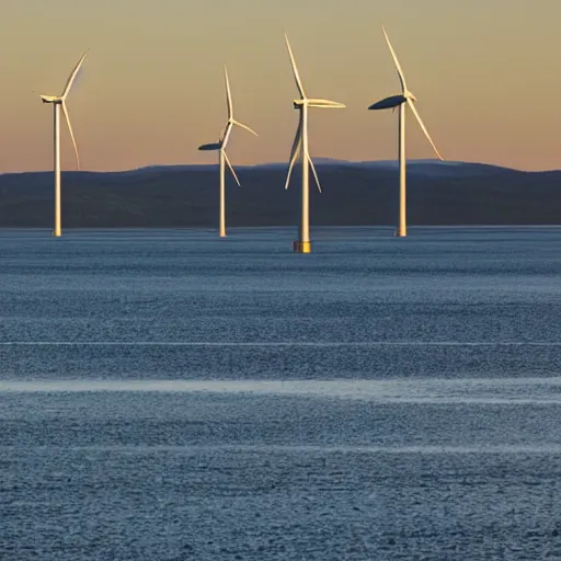 Image similar to an photo showing a view of lake siljan, a kissing couple in the foreground and many wind turbines in the lake, golden hour, sigma 5 5