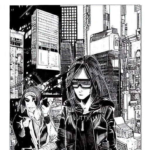 Image similar to cyberpunk hacker pen and ink illustration by tatsuki fujimoto manga panel