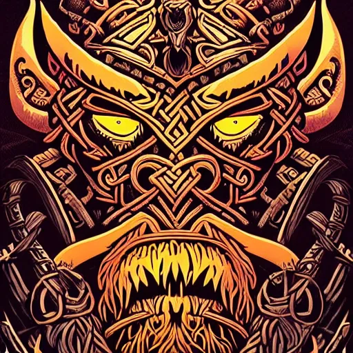 Prompt: barong family member, viking warrior, viking beard, mammoth, wiwek, mara demon, one single tribe member, jungle, one single mask, dark, ancient warrior, tribal, inner glow, art by dan mumford and justin gerard