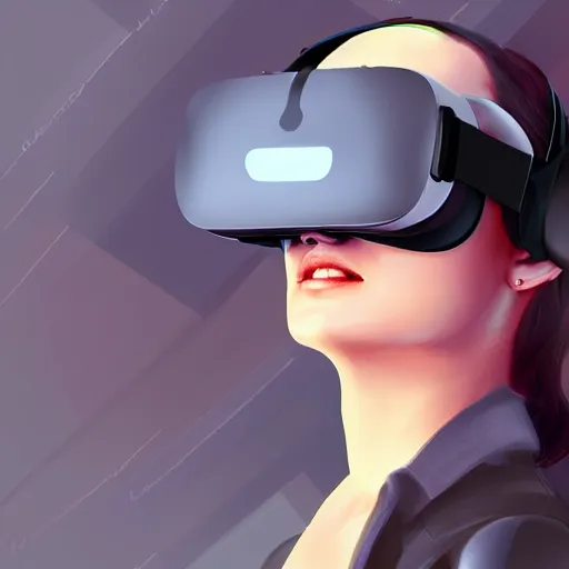 Image similar to female wearing virtual reality digital illustration artstation