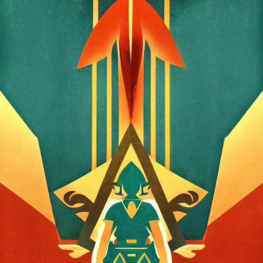 Image similar to Art Deco poster illustration of Hyrule from The Legend of Zelda