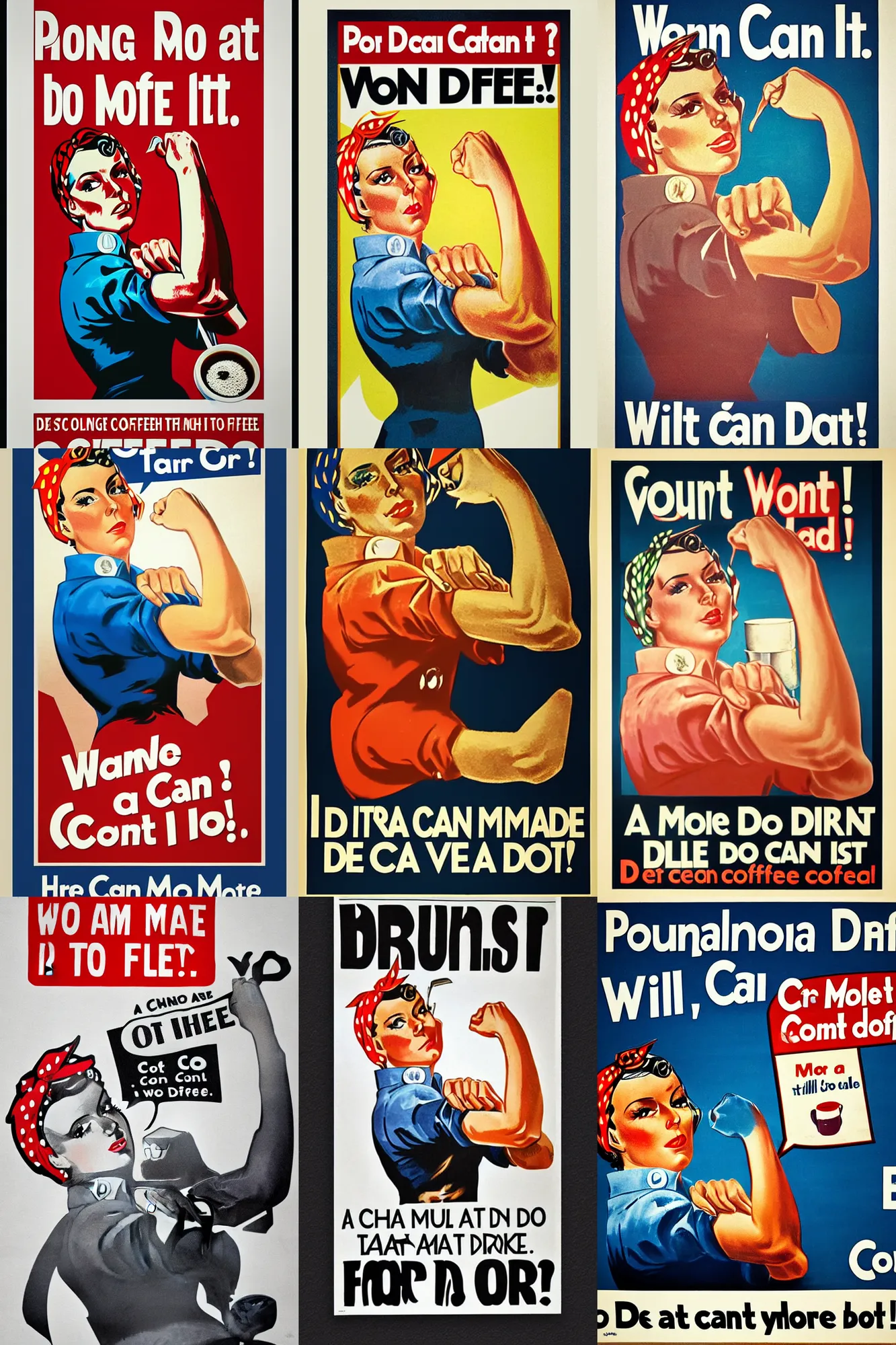 Prompt: propaganda poster, we can do it Drink more coffee, full colour print