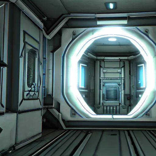 Prompt: a screenshot from a test chamber from the video game, portal, source engine