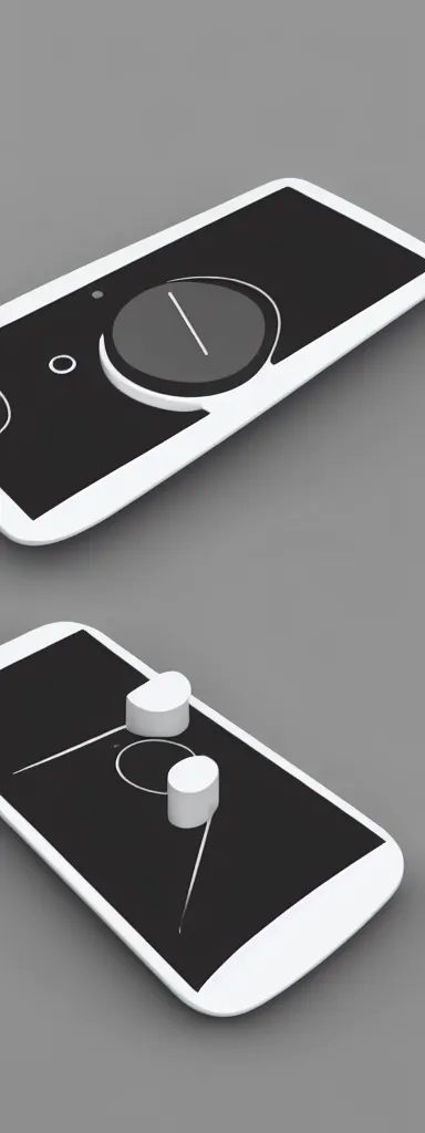 Image similar to futuristic smart phone designed by Dieter Rams, front view, cad photoshop concept, digital art, illustration