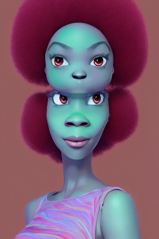 Prompt: a centered caricature render of a cute cool afro disco girl from the seventies, by dreamworks, by pixar, by viktoria gavrilenko, by leticia gillett, by lois van baarle, perfect face, 3 d, 8 k
