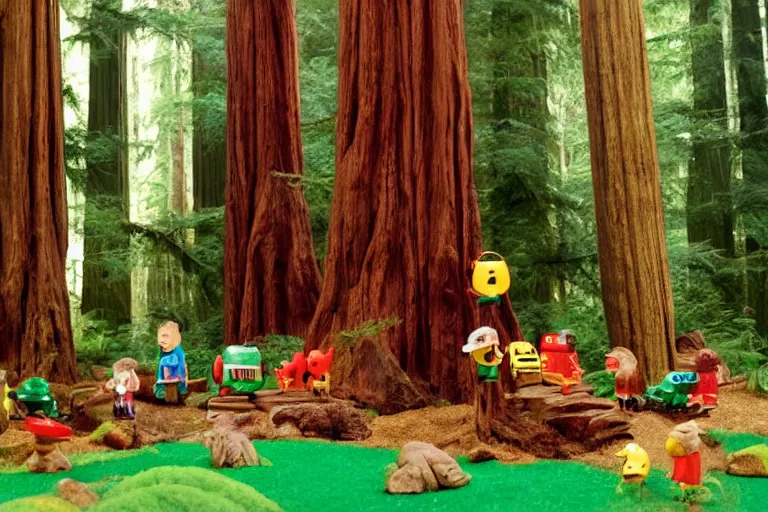 Prompt: fisher - price redwood forest, scene from a ridley scott movie