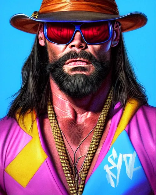 Image similar to realistic portrait of randy macho man savage, crying big blue tears, by james jean, by ross tran, ultra detailed, character design, concept art, trending on artstation,