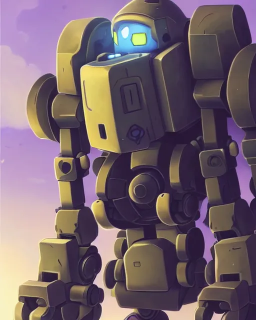 Prompt: bastion from overwatch, friendly robot, curious expression, curiously looking at a flower, canon on chest, tank, happy robot, block head, fantasy, fantasy art, character portrait, portrait, close up, highly detailed, intricate detail, amazing detail, sharp focus, vintage fantasy art, vintage sci - fi art, radiant light, caustics, by boris vallejo