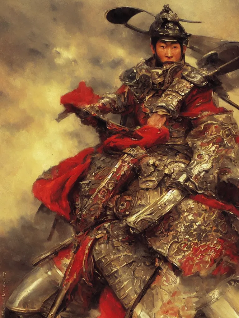 Image similar to close up of a seasoned samurai in full armor, cinematographic shot, by vladimir volegov and alexander averin and delphin enjolras and daniel f. gerhartz