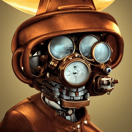 Image similar to steampunk monkey, portrait, robot, concept art, rim light, sharp focus, tilt shift, octane render, anime, moebius, highly detailed