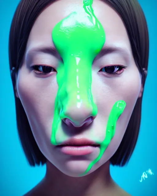 Prompt: face, portrait of a beautiful slime woman | | artgerm, junji ito, realistic, dramatic shadowing, 8 k, hd, octane render, perfect