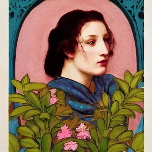 Image similar to a lot of flowers morphing in a beautiful girls face, film still by wes anderson, depicted by pontormo, limited color palette, very intricate, art nouveau, highly detailed, lights by hopper, soft pastel colors, minimalist