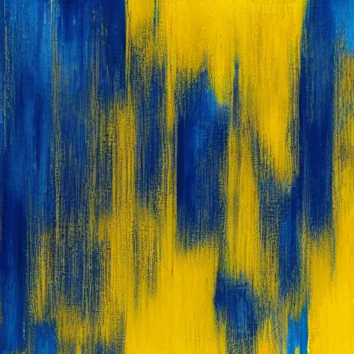 Prompt: a beautiful abstract blue and yellow impasto textured painting by gerhard richter, texture