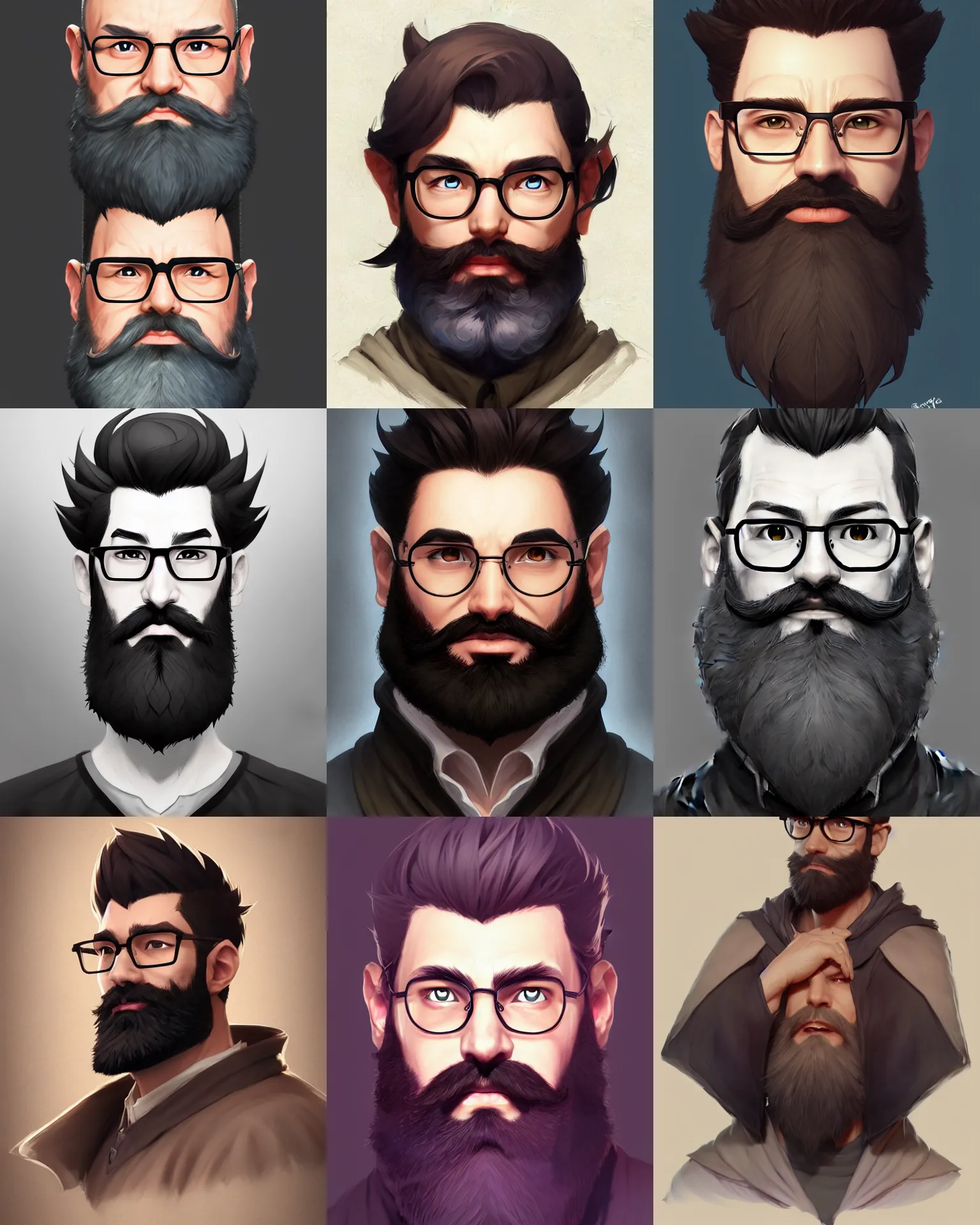 Prompt: character concept art of a male mage with beard and glasses | | distinct - fine, key visual, realistic shaded perfect face, fine details by stanley artgerm lau, wlop, rossdraws, james jean, andrei riabovitchev, marc simonetti, sakimichan, and jakub rebelka, trending on artstation