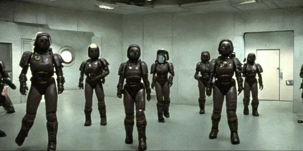 Prompt: color film still, female space marines in the settlement facility ; alien 2 ( 1 9 8 6 )