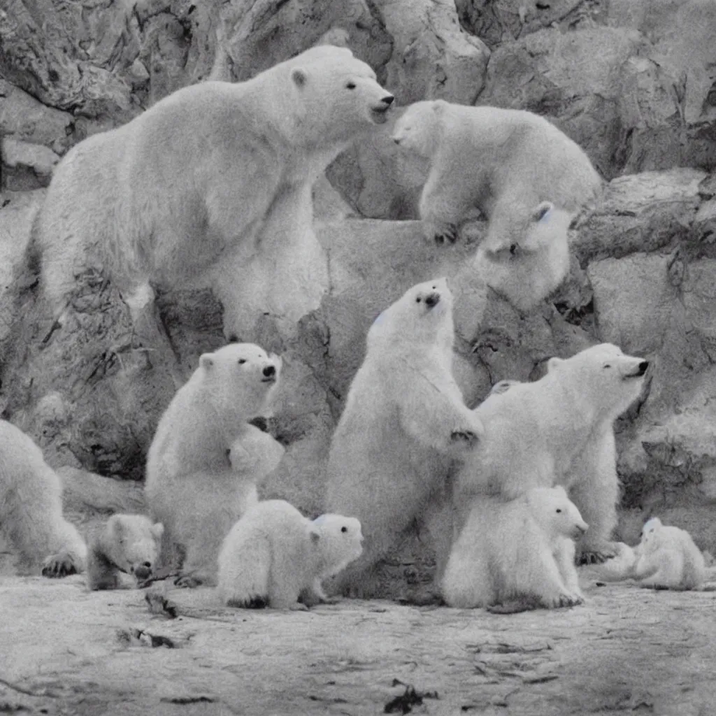 Prompt: scene from 1 9 2 0's disney cartoon, polar bear rabbit