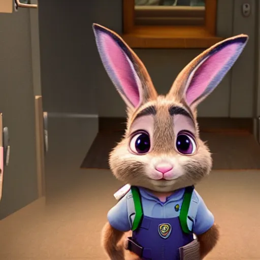 Prompt: Judy Hopps, the rabbit police officer from Zootopia, interrogating Hannibal Lecter from Silence of the Lambs, mashup, 4k movie still