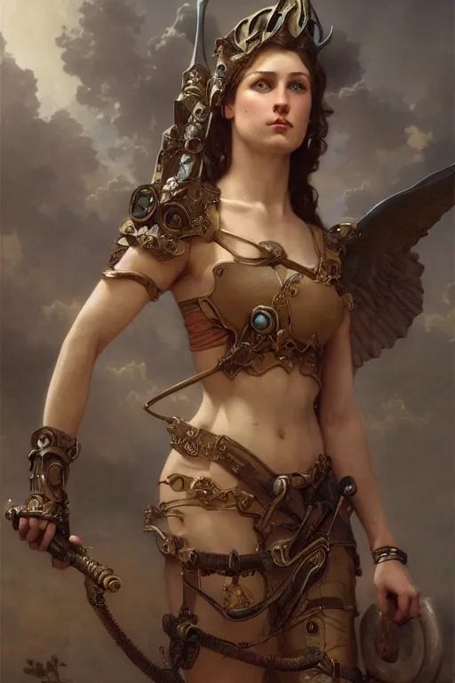 Prompt: Mystical Valkyrie, Portrait of a beautiful female Reptilian warrior, Regal, Realistic, Refined, Detailed Digital Art, Oil Painting, William-Adolphe Bouguereau, Art Frahm, Esao Andrews, Steampunk, Walt Disney (1937), Highly Detailed, Cinematic Lighting, Unreal Engine, 8k, HD